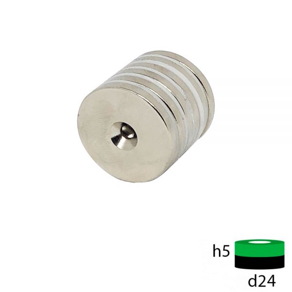 Неодимовый магнит диск 25х5 мм с зенковкой 4.5/7.5 мм